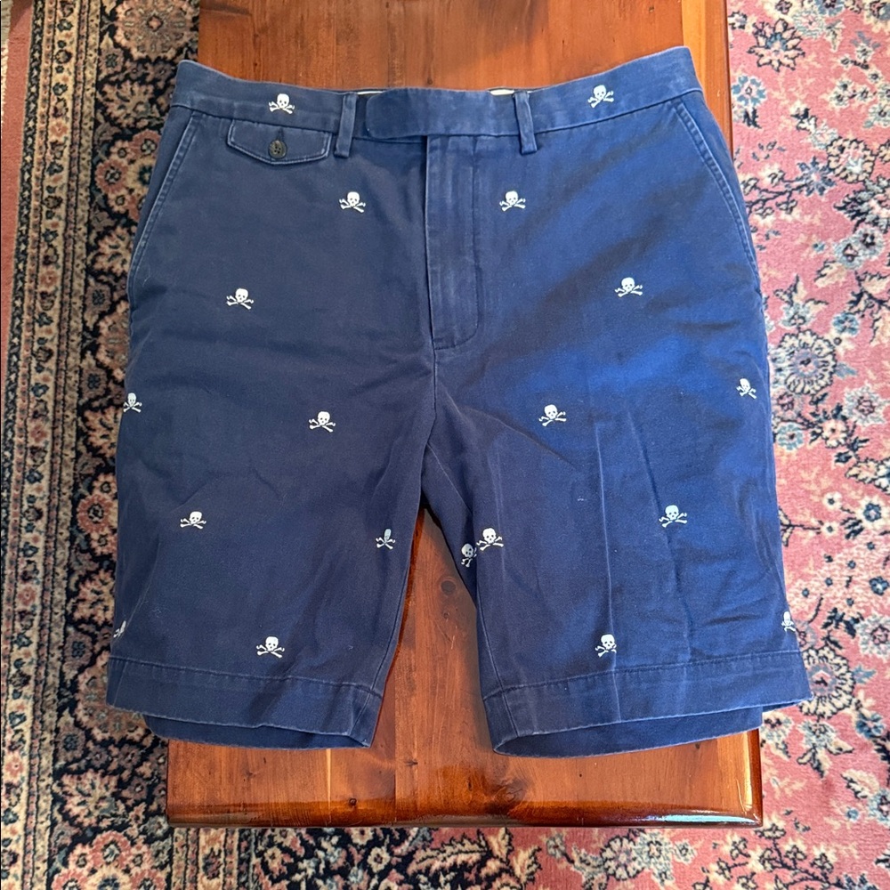 Polo by Ralph Lauren Navy Embroidered Skull Flat-Front Shorts